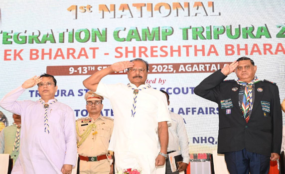 Tripura Governor Indrasena Reddy Nallu, Minister Tinku Roy attend closing ceremony of Nat’l Integration Camp, Agartala.
